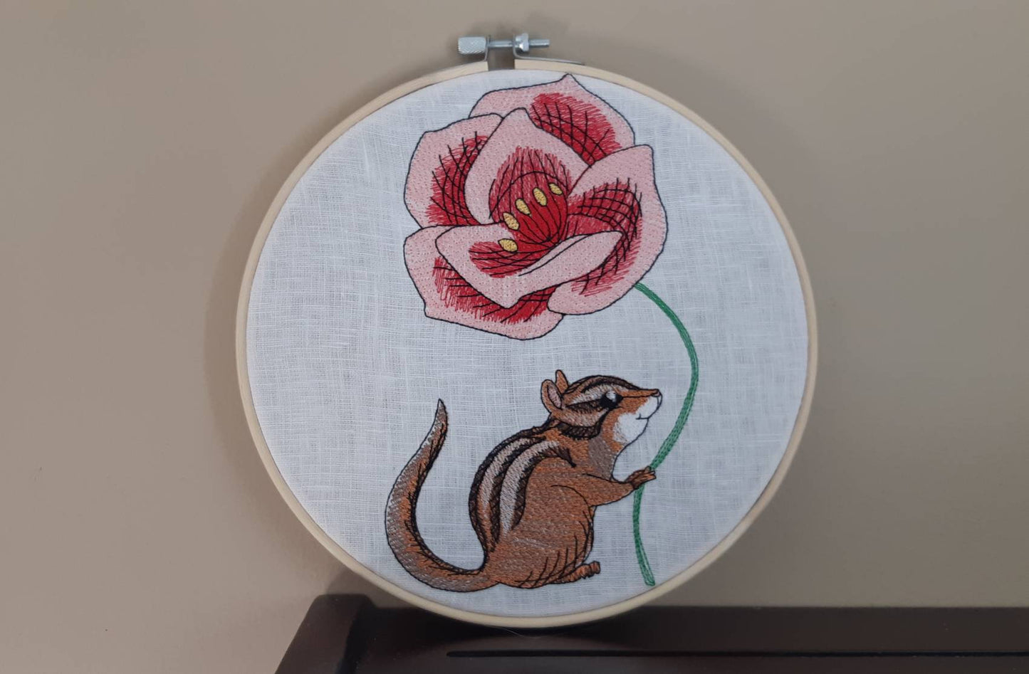 Chipmunk Embroidered hoop art, 8 inch hoop