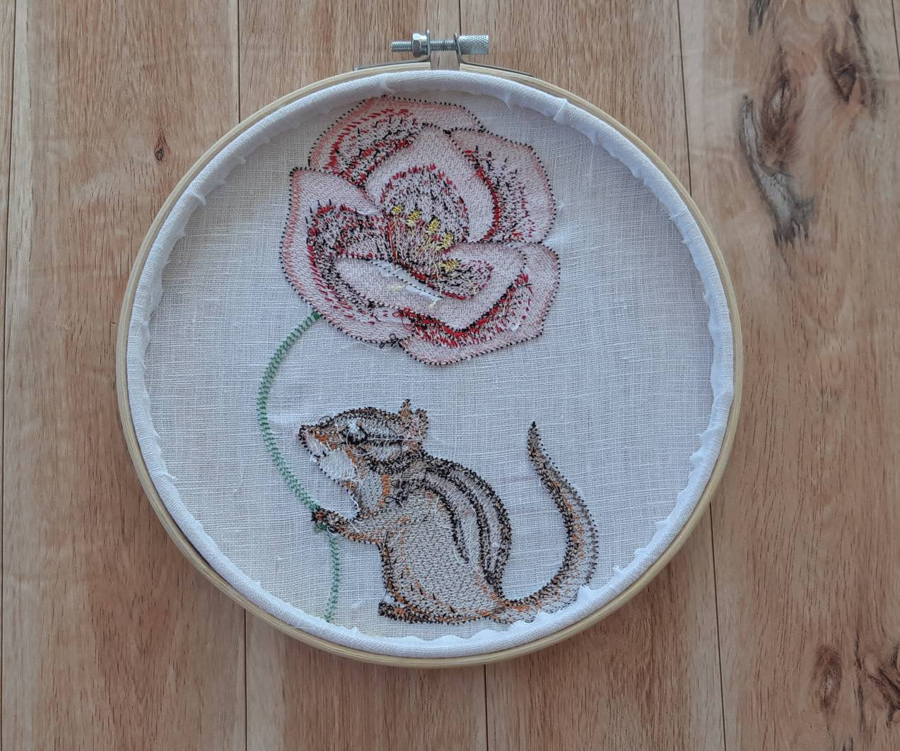 Chipmunk Embroidered hoop art, 8 inch hoop