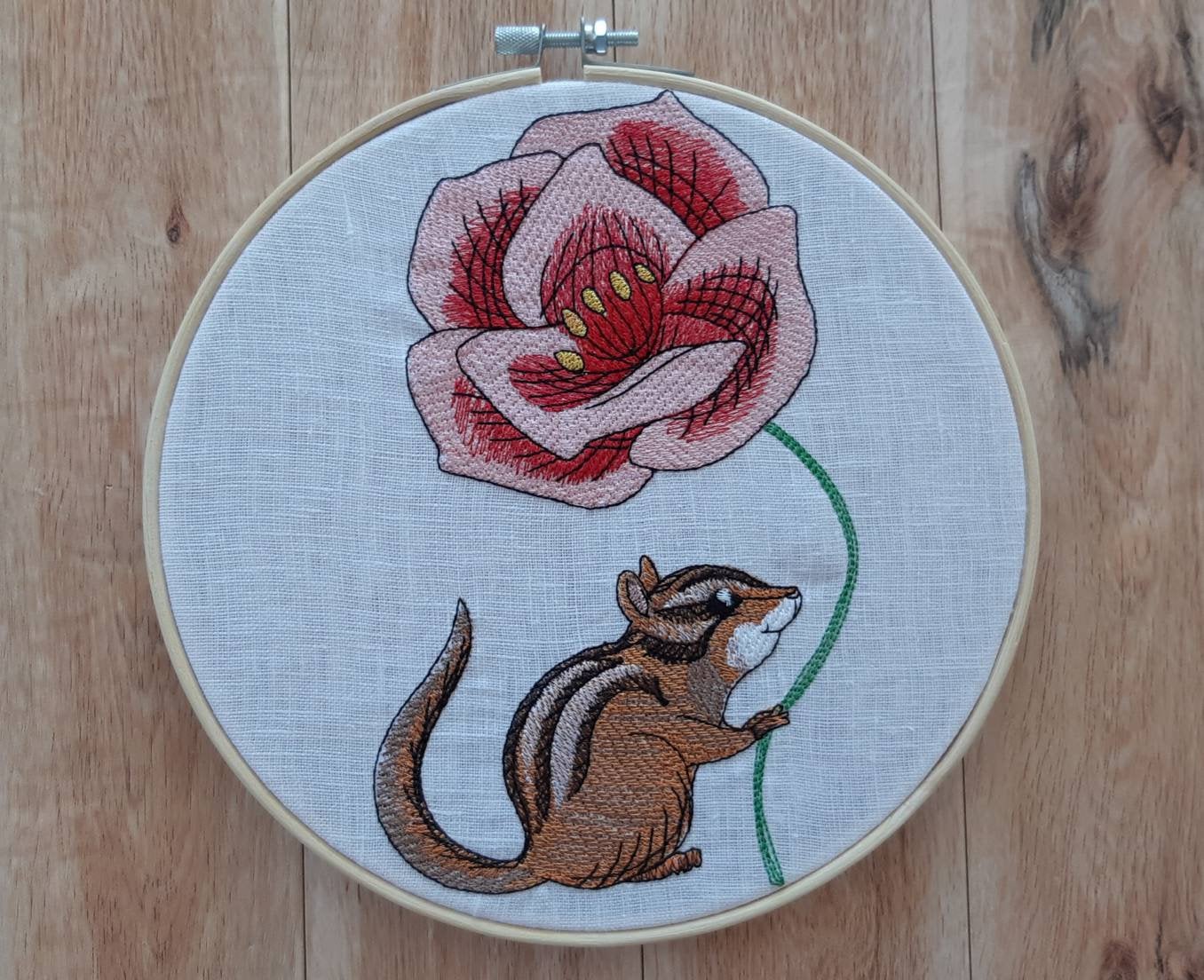 Chipmunk Embroidered hoop art, 8 inch hoop