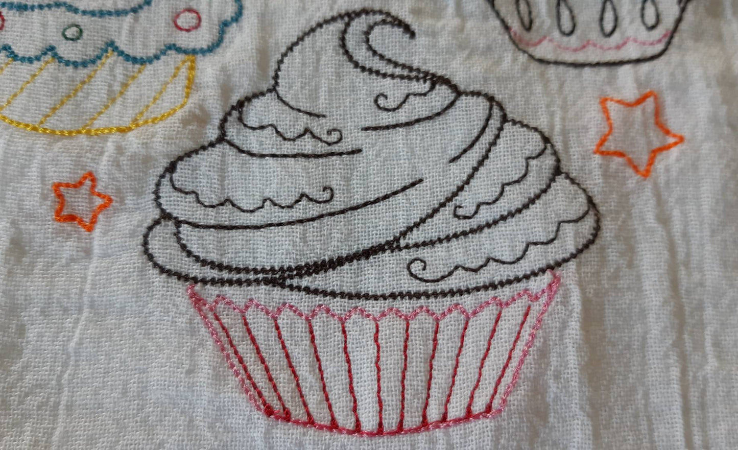 Embroidered Cupcake Tea Towel