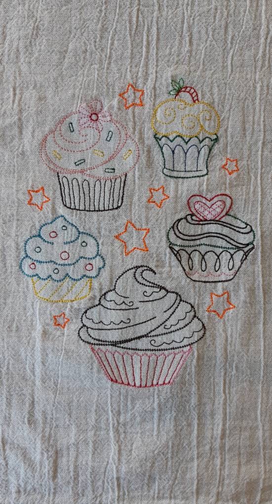 Embroidered Cupcake Tea Towel