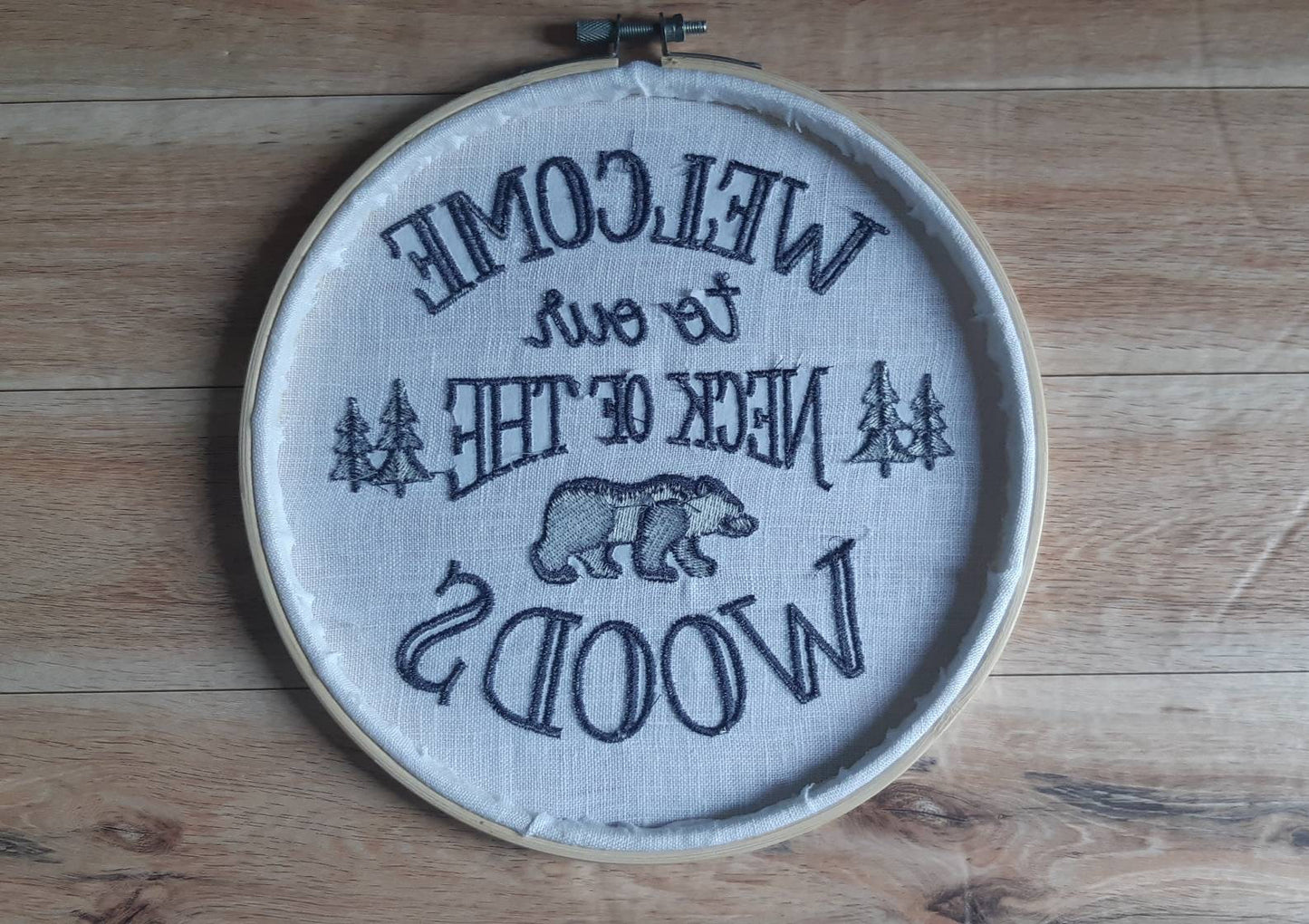 Welcome to Our Neck of the Woods Embroidered hoop art, 8 inch hoop