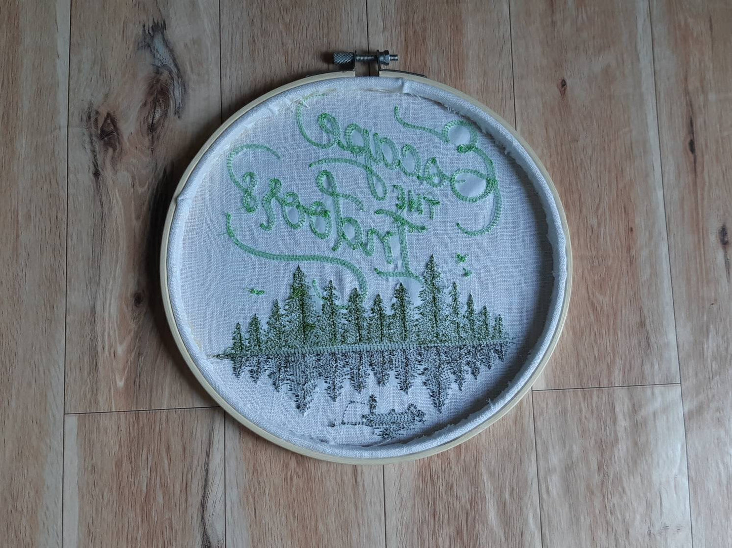 Escape the Indoors Embroidered hoop art, 8 inch hoop