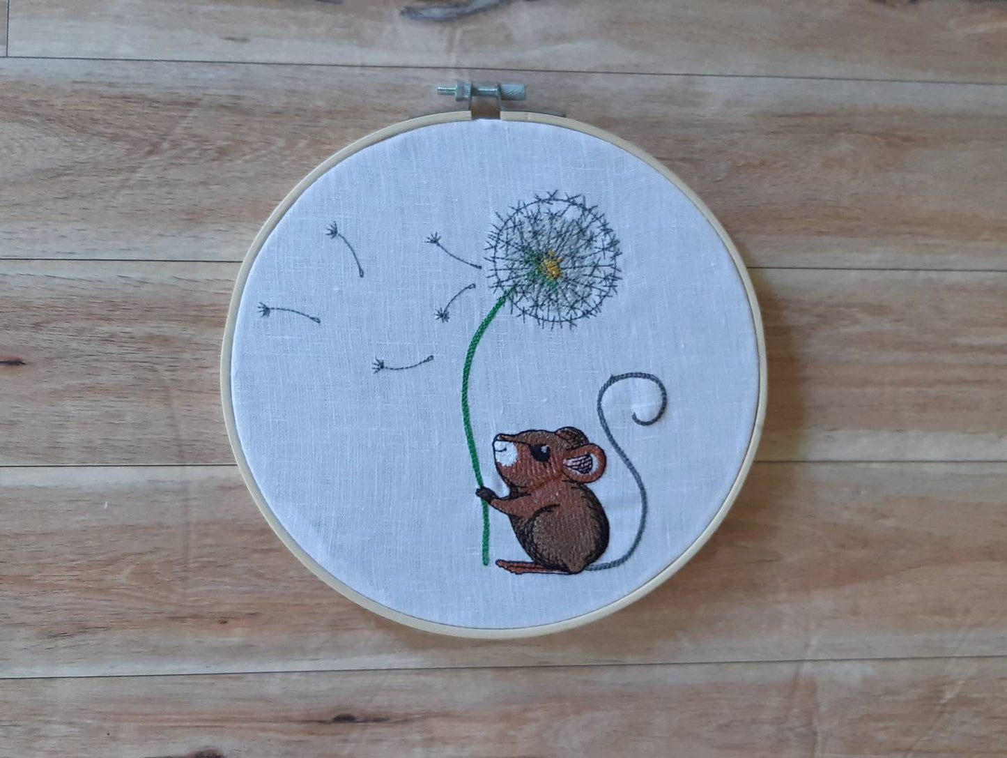 Dandelion Mouse Embroidered Hoop Art, 8" Hoop