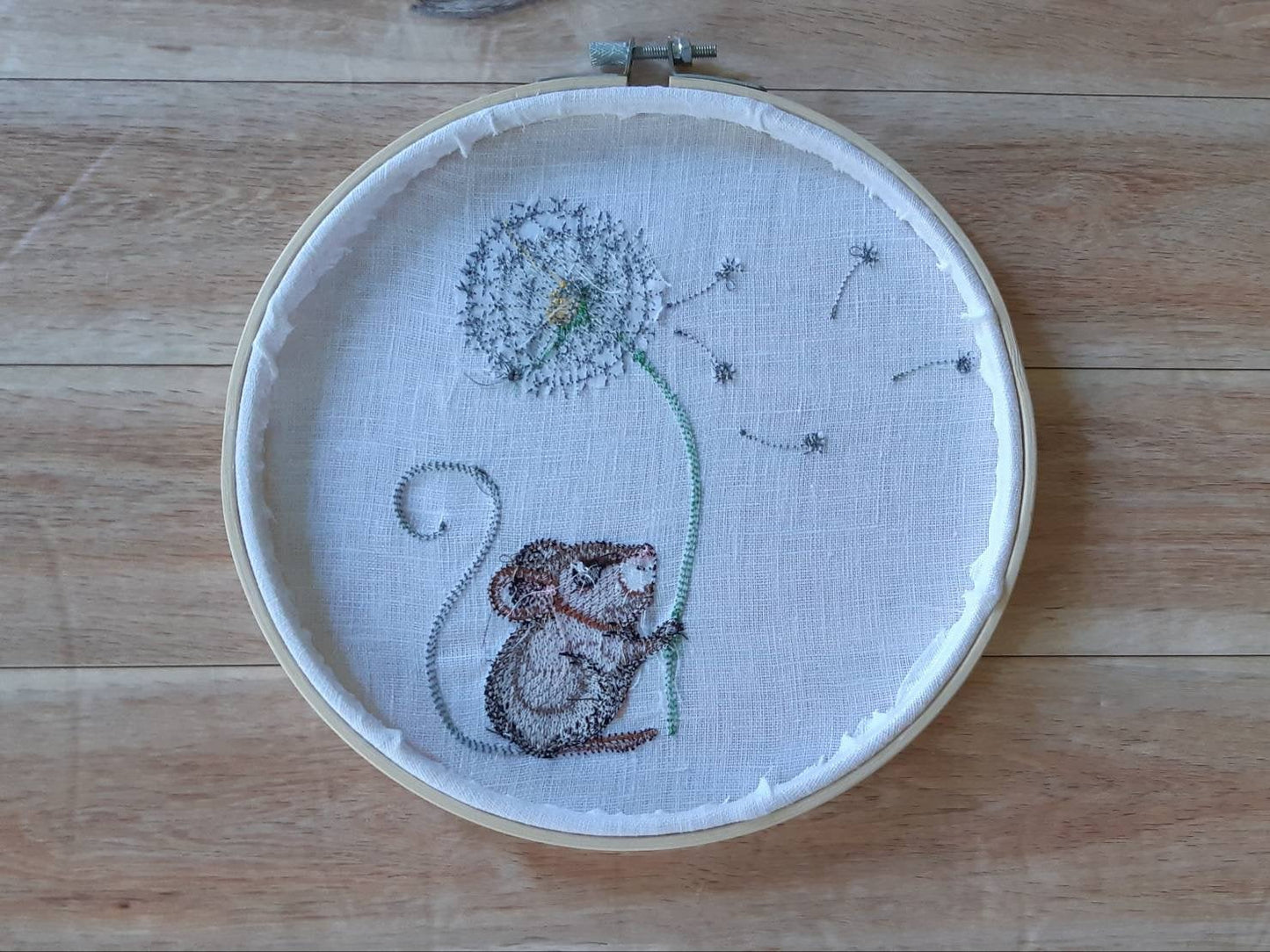 Dandelion Mouse Embroidered Hoop Art, 8" Hoop