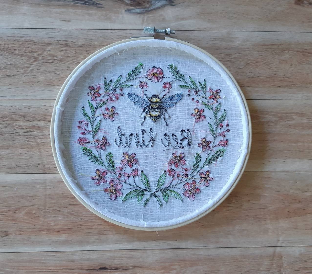 Embroidered Bee Hoop Art, 8 inch hoop