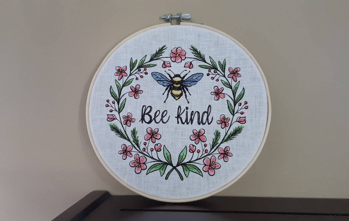 Embroidered Bee Hoop Art, 8 inch hoop