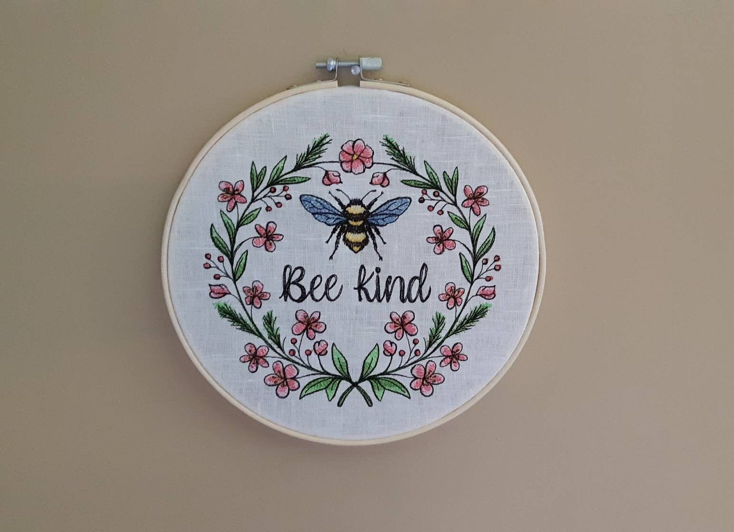 Embroidered Bee Hoop Art, 8 inch hoop