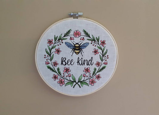 Embroidered Bee Hoop Art, 8 inch hoop