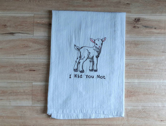 Embroidered Funny Goat Flour Sack Tea Towel