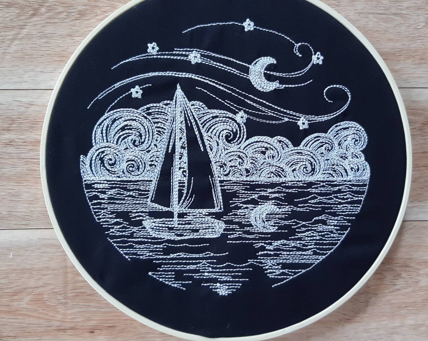 Sailboat Embroidered Wall Art, 8 inch hoop