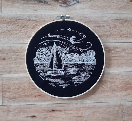 Sailboat Embroidered Wall Art, 8 inch hoop