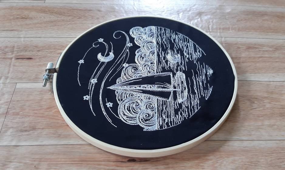 Sailboat Embroidered Wall Art, 8 inch hoop