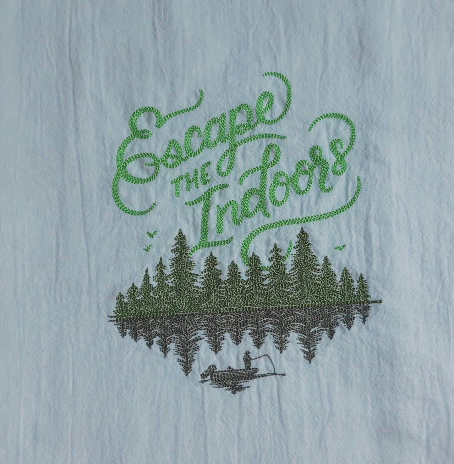 Embroidered Escape the Indoors Tea Towel