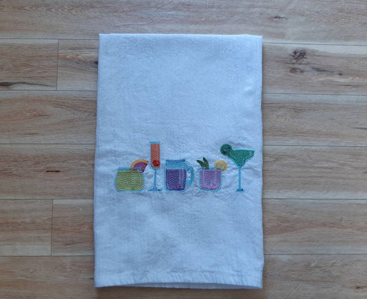 Embroidered Summer Cocktails Flour Sack Towel