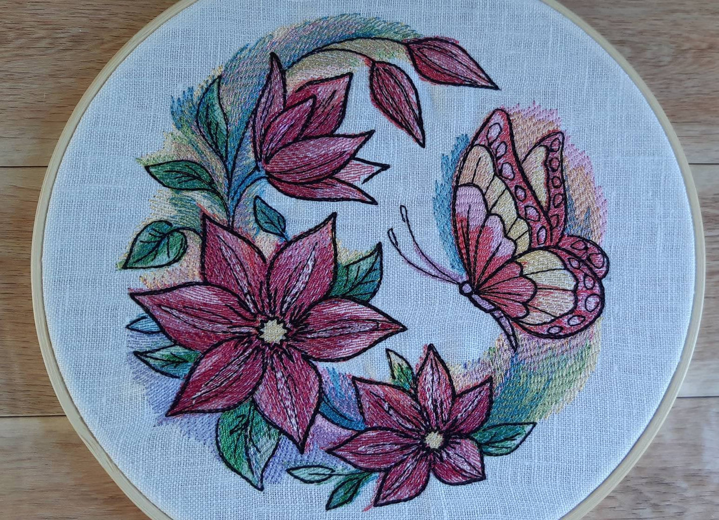 Pink Butterfly Wall Decor, Embroidered hoop art, 8 inch hoop