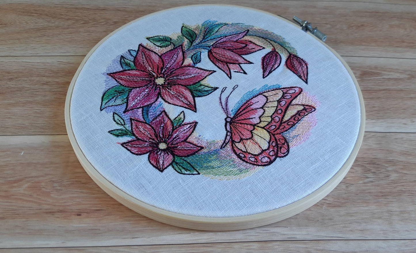 Pink Butterfly Wall Decor, Embroidered hoop art, 8 inch hoop