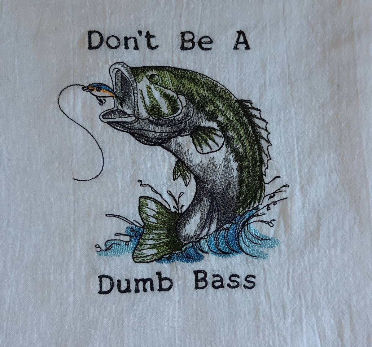 Embroidered Dumb Bass Fish Tea Towel