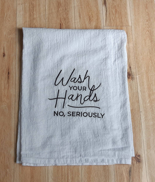 Embroidered Wash Your Hands Flour Sack Towel