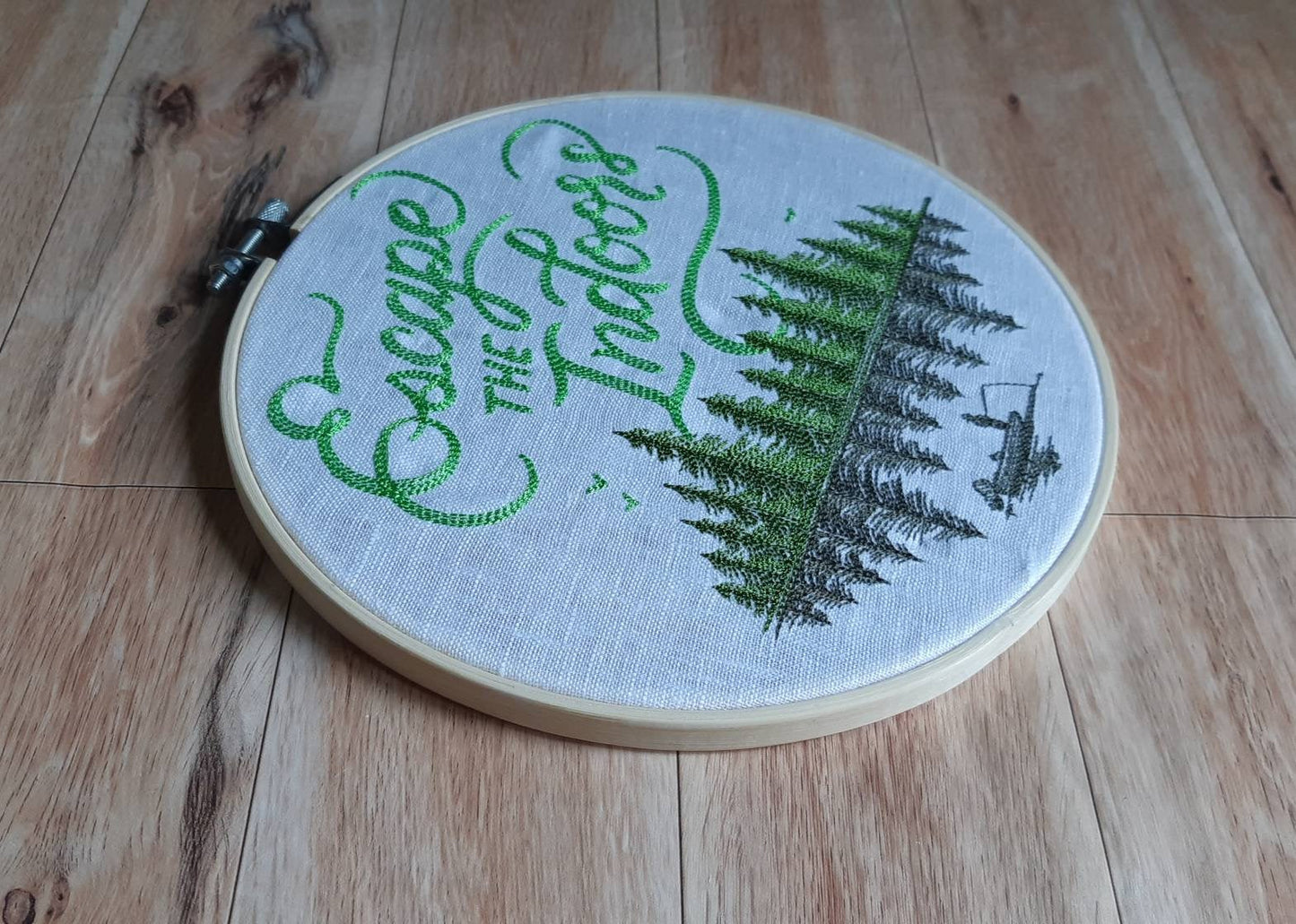 Escape the Indoors Embroidered hoop art, 8 inch hoop