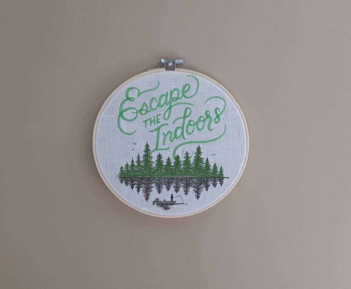 Escape the Indoors Embroidered hoop art, 8 inch hoop