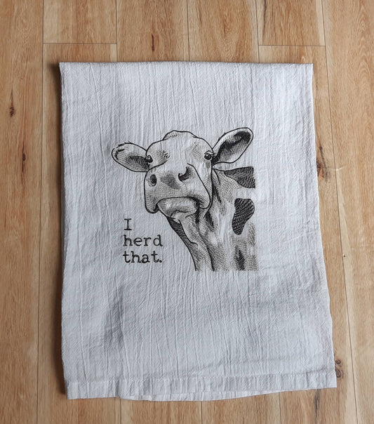 Embroidered Cow Flour Sack Towel