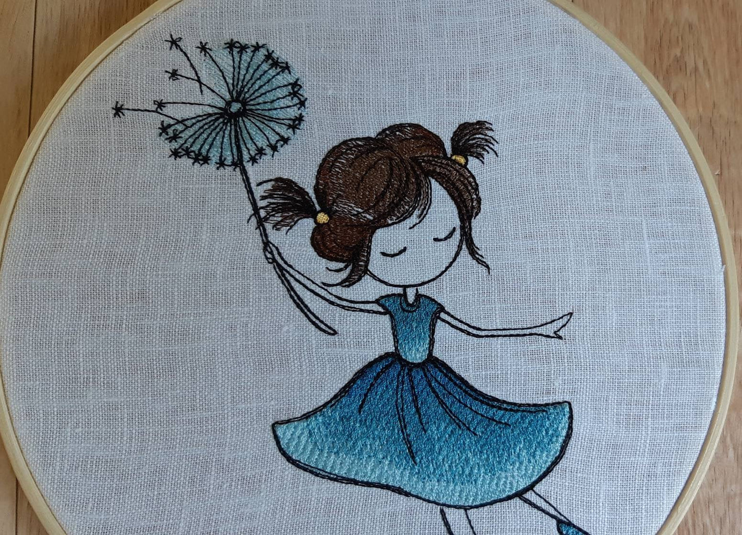 Embroidered Dandelion Girl hoop art, 8 inch Hoop