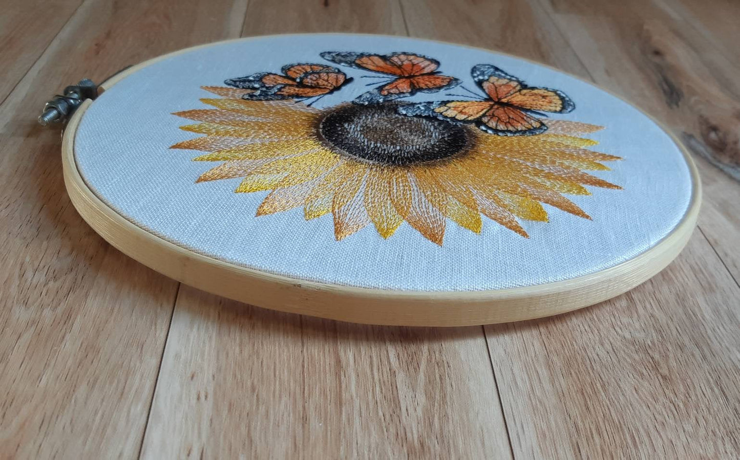 Monarch Butterflies and Sunflower Embroidered Hoop art, 8 inch hoop