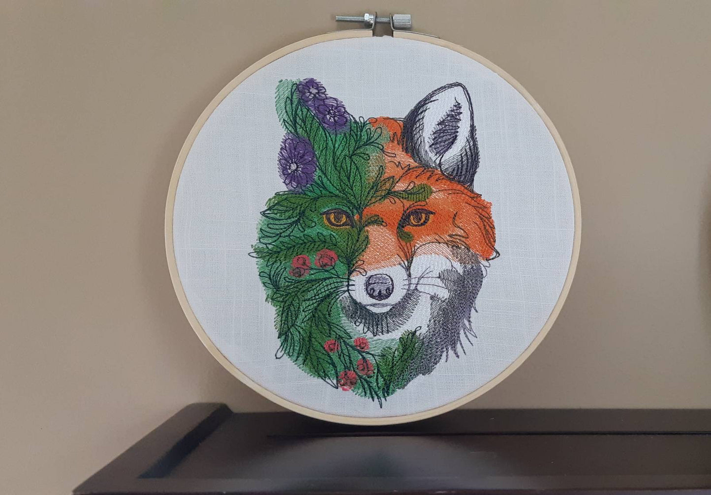 Flower Fox Embroidered Hoop Art, 8" Hoop