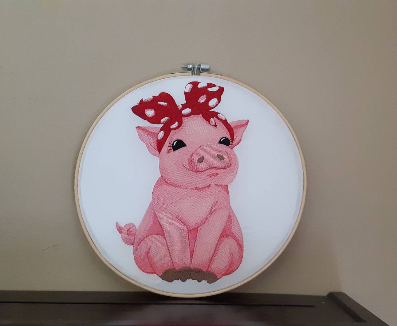 Pig Embroidered Hoop Art, 10 inch Hoop