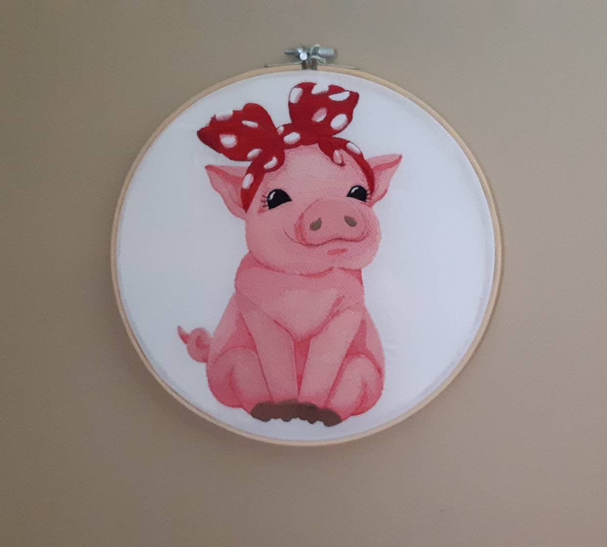 Pig Embroidered Hoop Art, 10 inch Hoop