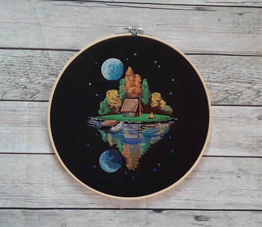 Embroidered Cabin Hoop Art, 10" hoop