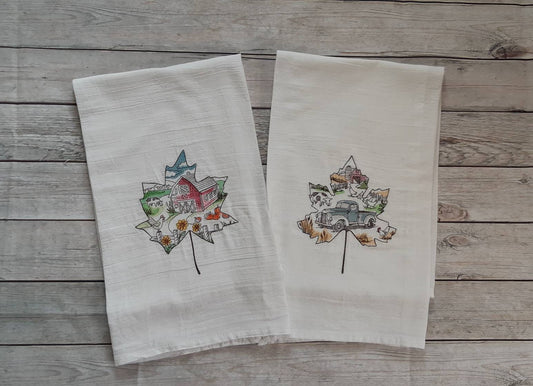 Embroidered Farm Tea Towel Set Of 2