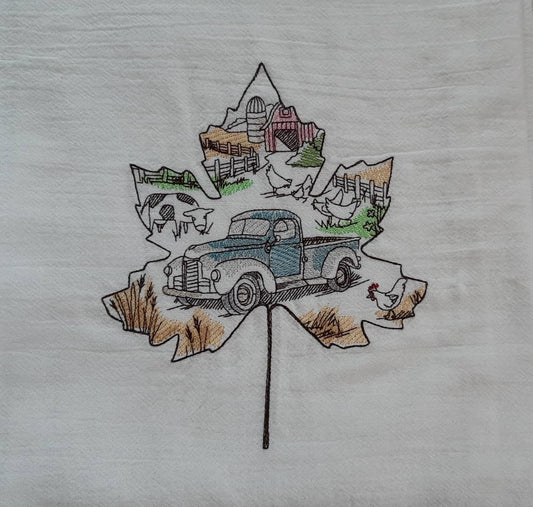 Embroidered Farm Scene Tea Towel