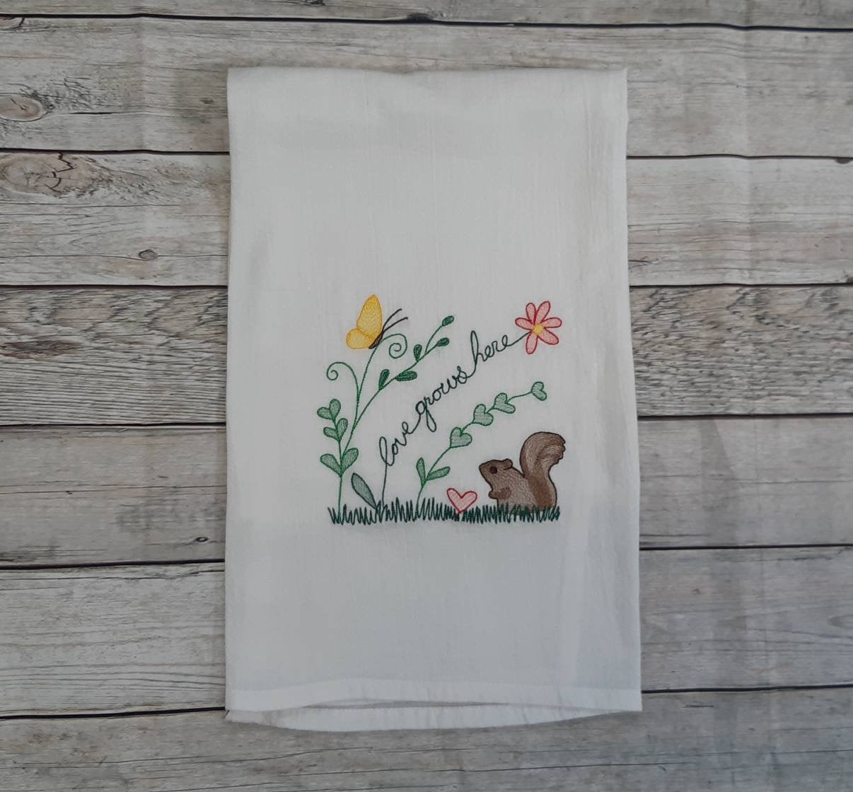 Embroidered Spring Tea Towel