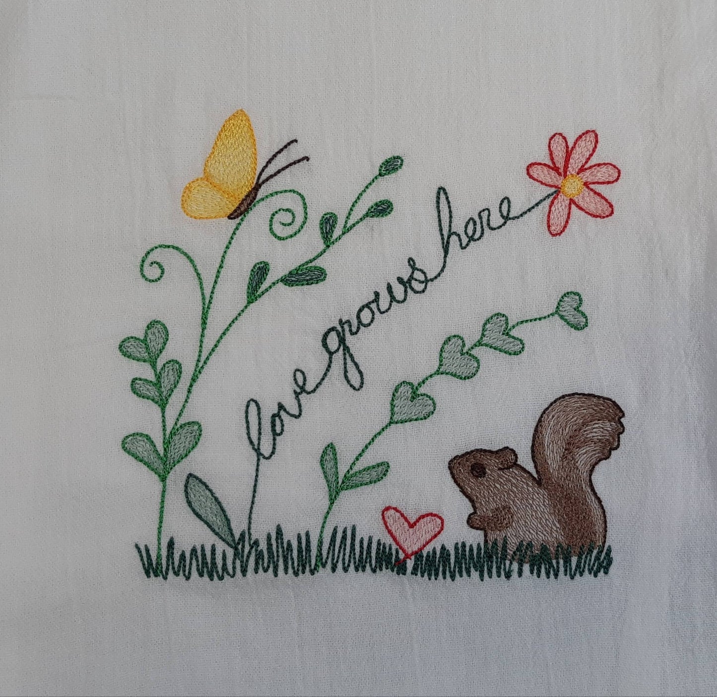 Embroidered Spring Tea Towel