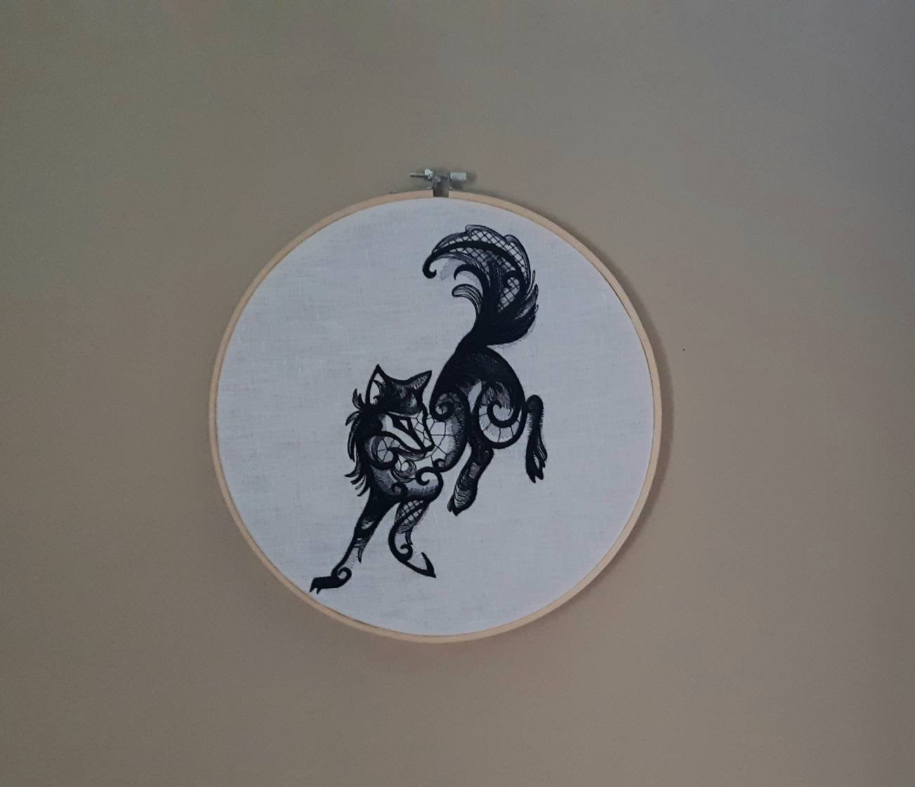 Black Wolf Embroidered Hoop Art, 10" Hoop