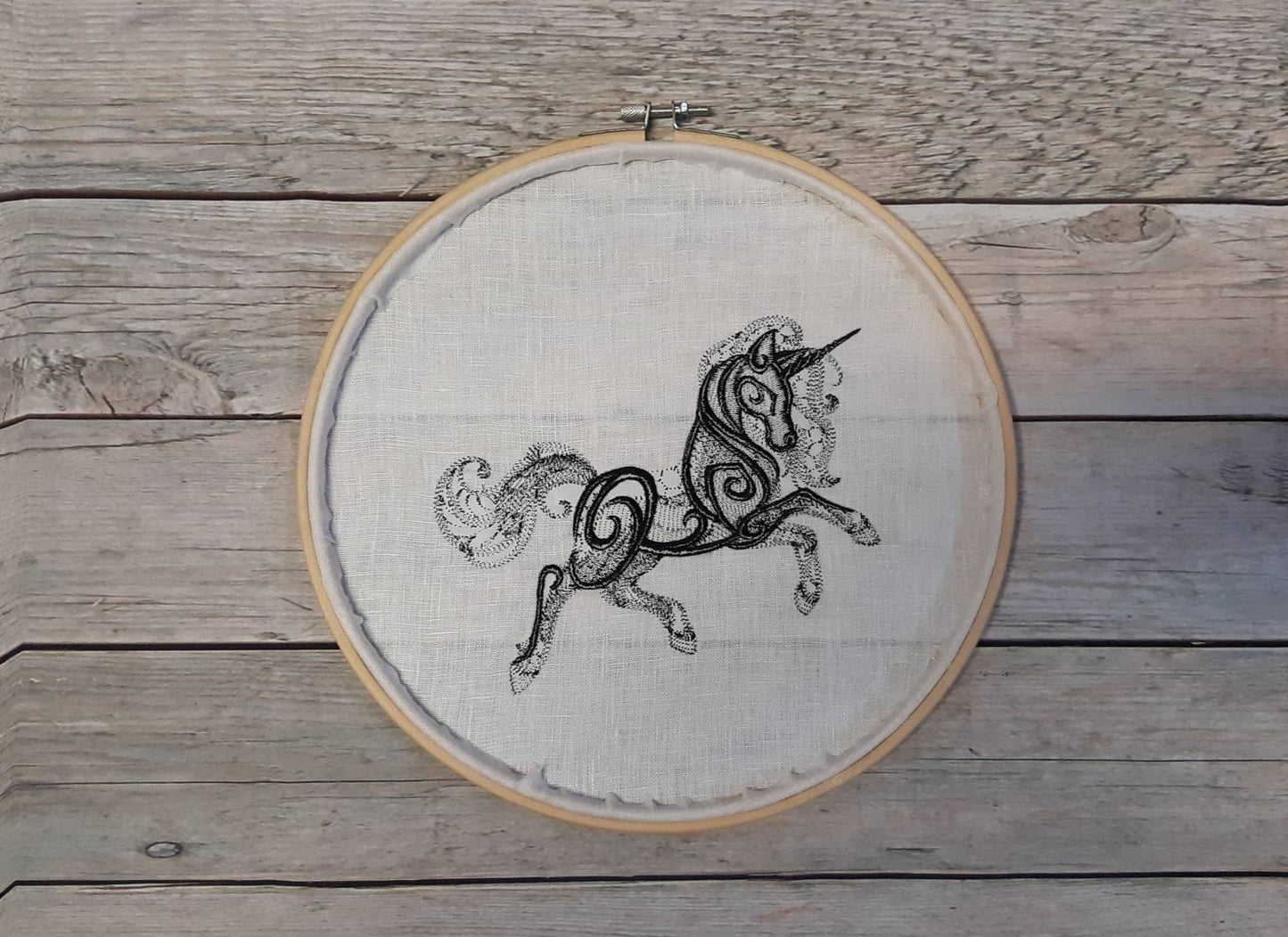 Black Unicorn Embroidered Hoop Art, 10" Hoop