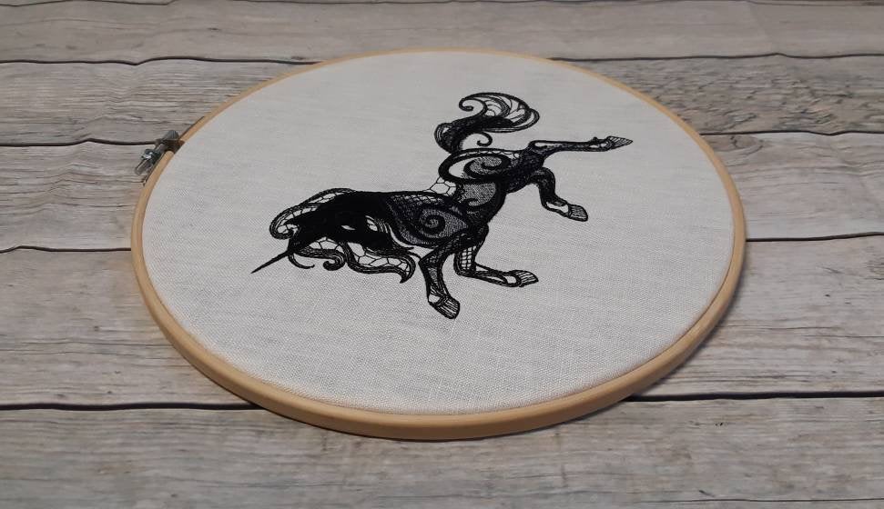 Black Unicorn Embroidered Hoop Art, 10" Hoop