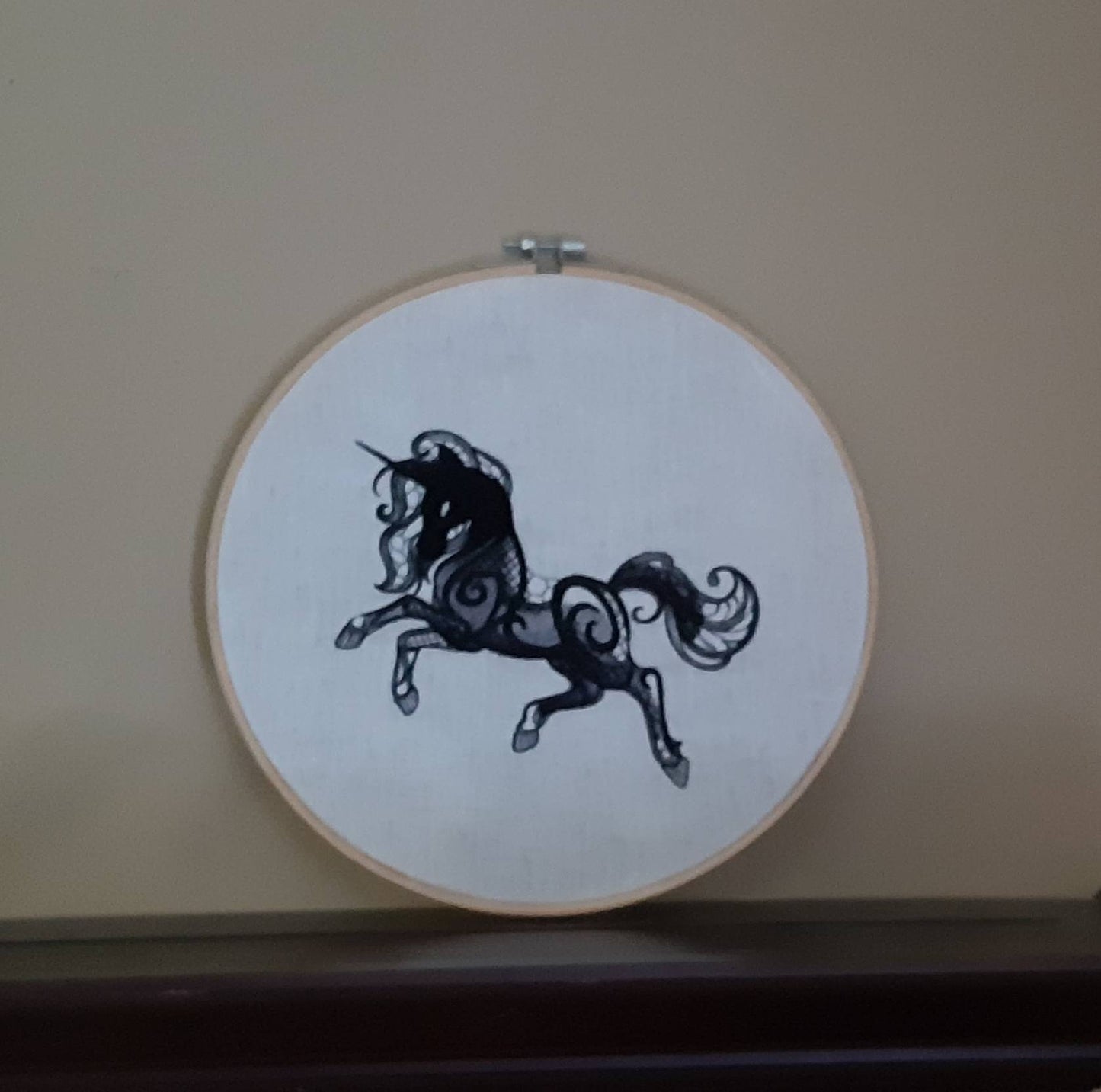 Black Unicorn Embroidered Hoop Art, 10" Hoop