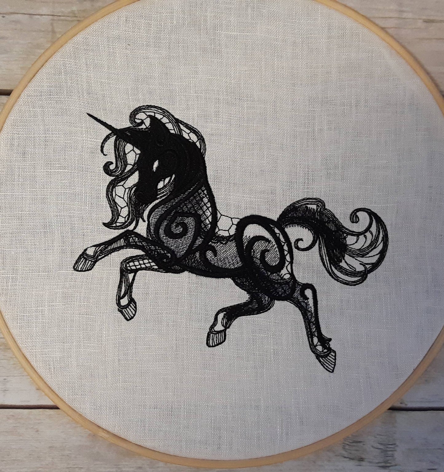 Black Unicorn Embroidered Hoop Art, 10" Hoop