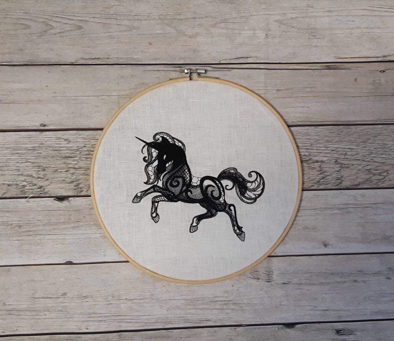 Black Unicorn Embroidered Hoop Art, 10" Hoop