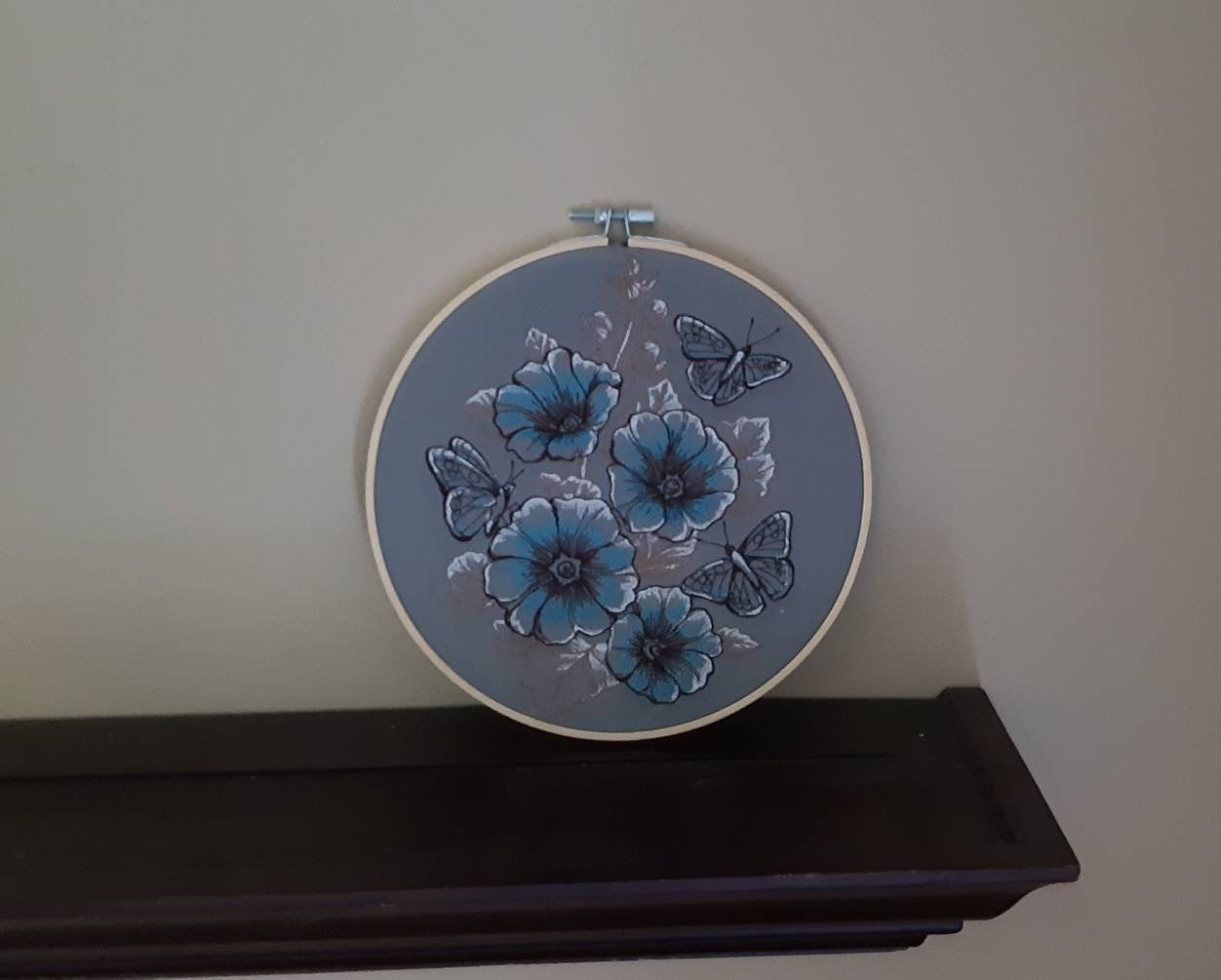 Grey Butterfly Embroidered Wall Decor, 8 inch hoop