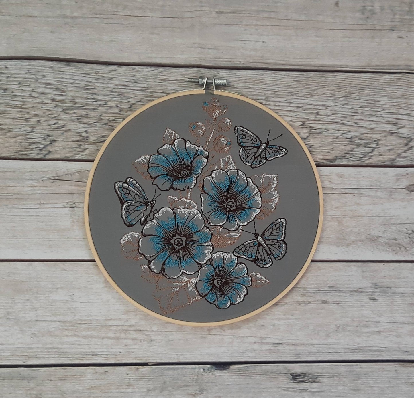 Grey Butterfly Embroidered Wall Decor, 8 inch hoop