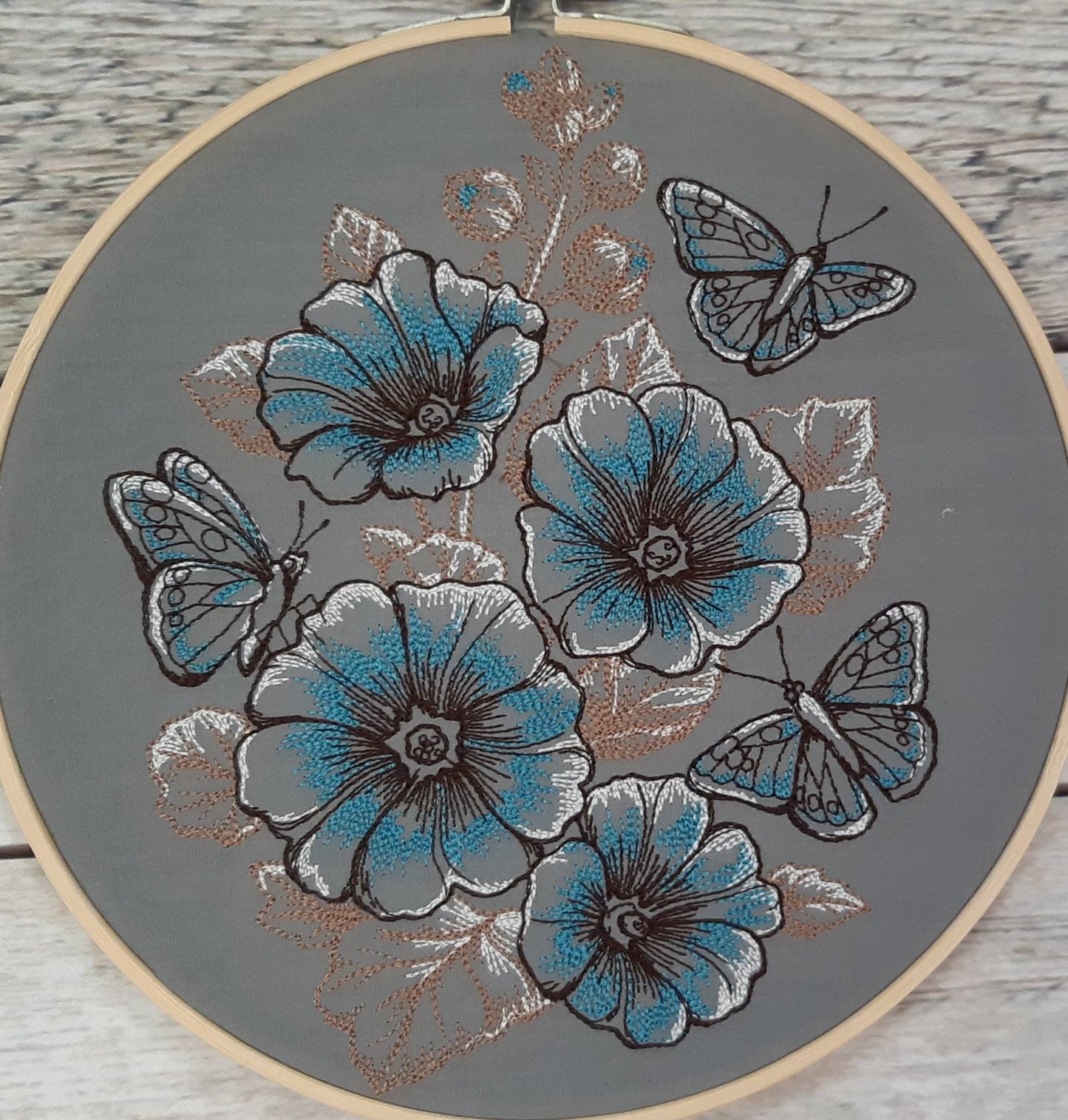 Grey Butterfly Embroidered Wall Decor, 8 inch hoop