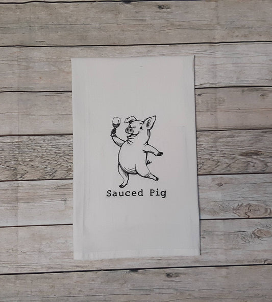 Embroidered Sauced Pig Flour Sack Towel