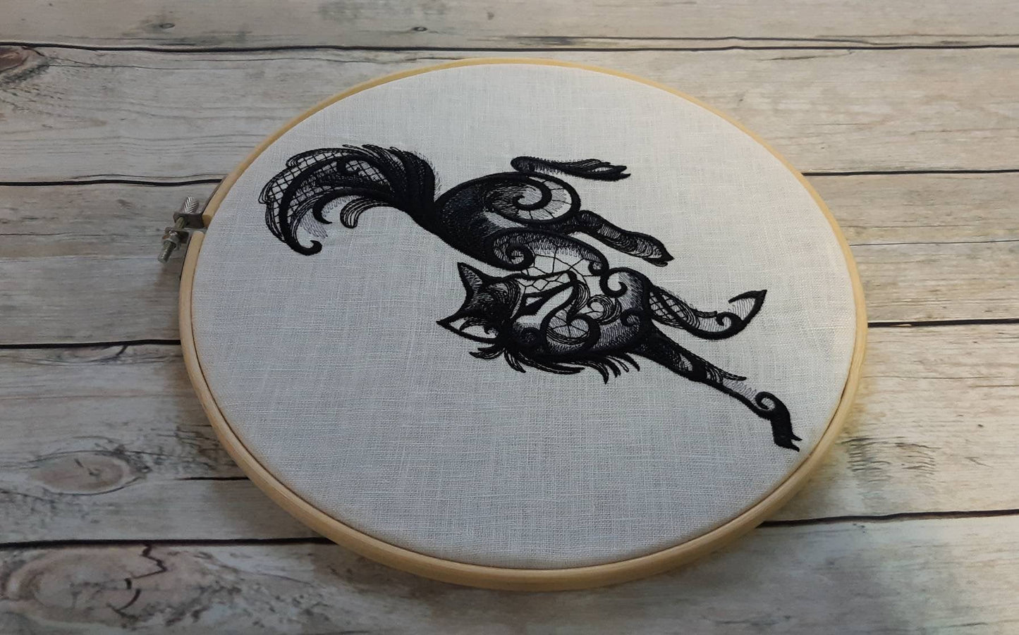 Black Wolf Embroidered Hoop Art, 10" Hoop