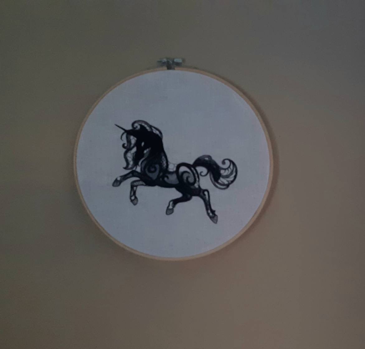 Black Unicorn Embroidered Hoop Art, 10" Hoop