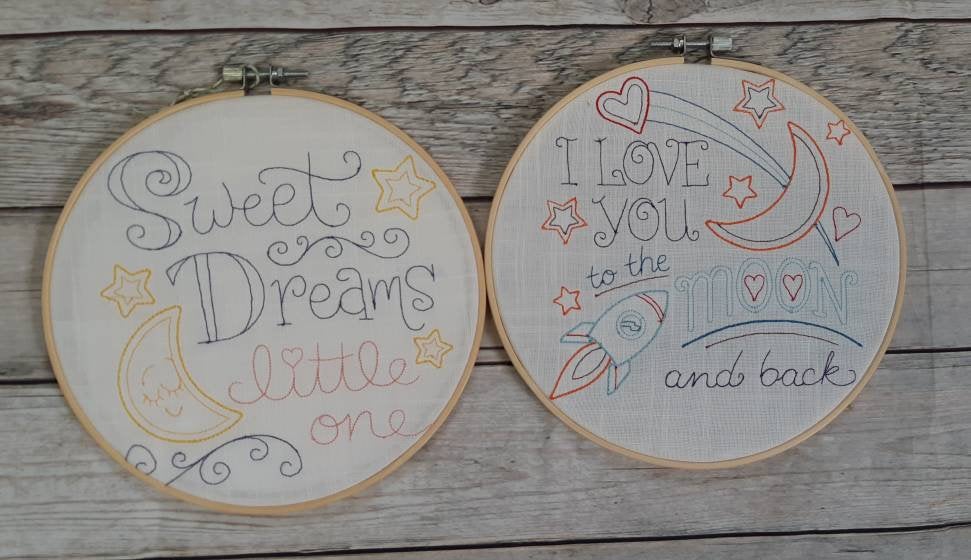 Embroidered Nursery Hoop Art Set of 2, 8" Hoops