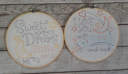 Embroidered Nursery Hoop Art Set of 2, 8" Hoops
